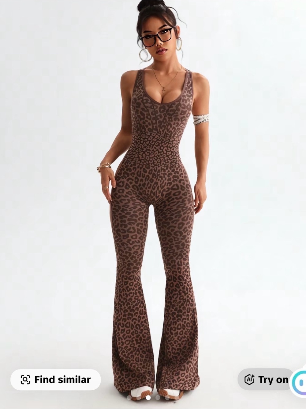 Brown Leopard-Print Sleeveless Jumpsuit